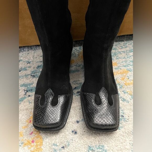 Westies Vegas Black Suede Boots w/Snake Print Square Toes 8 - Picture 3 of 9